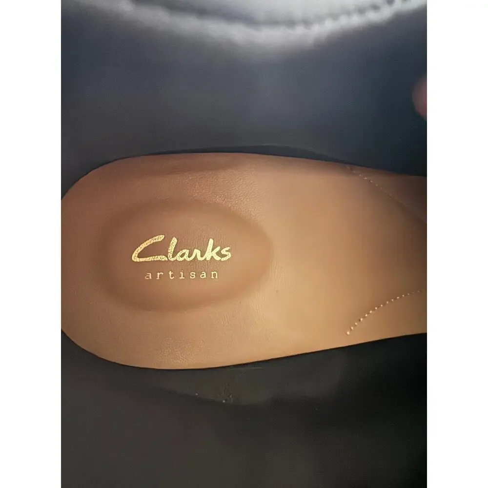 Womens Clarks Artisan Boots Size 12 Black Leather Ankle Boot with Block Heel (B)
